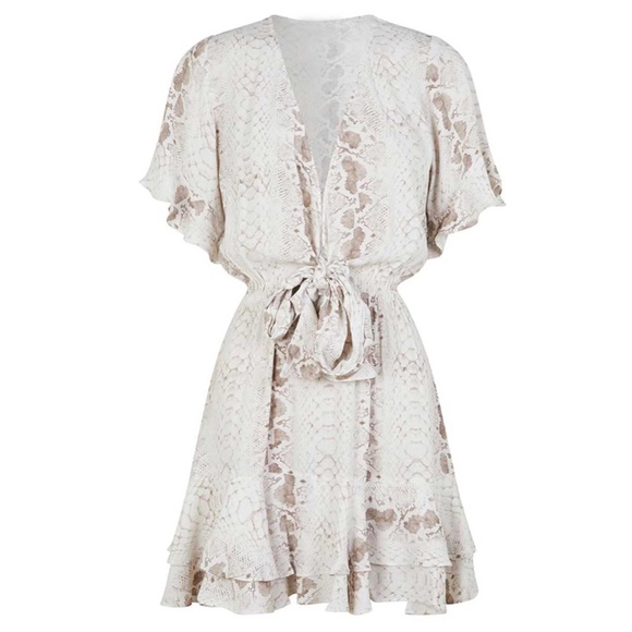 Boho Plunging Front Tie Snakeskin Ruffle Dress - Picture 5 of 7